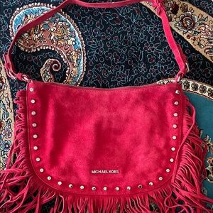 Michael Kors Red Fringe Shoulder Bag
